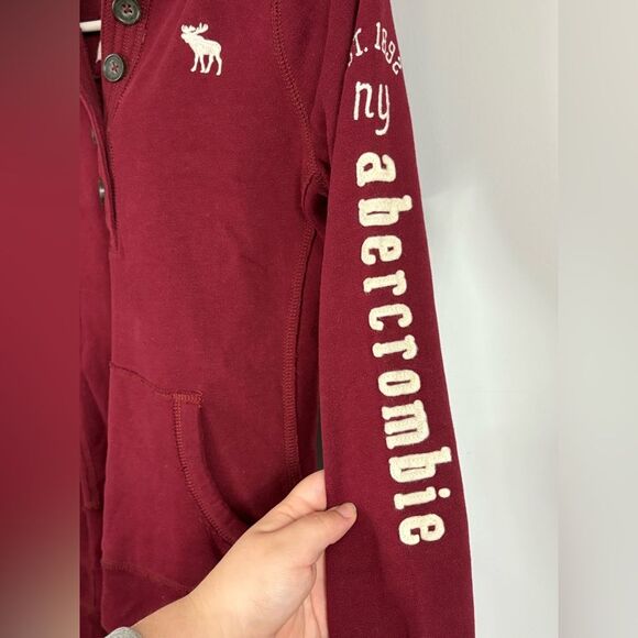 Abercrombie Kids Arm Logo Y2K Red Hoodie Pullover Sweatshirt Size XL Preppy Cute - Picture 2 of 10
